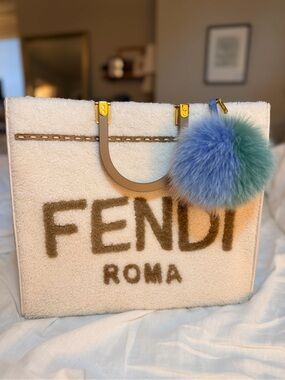 FENDI Tricolor Fox Fur Pom Pom Fendi Bag Charm Keychain Pastel Blue Pink Green